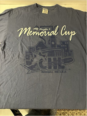 Vintage 1998 Memorial Cup CHL Spokane WA Hockey T Shirt Oneita ColorWear XL Blue